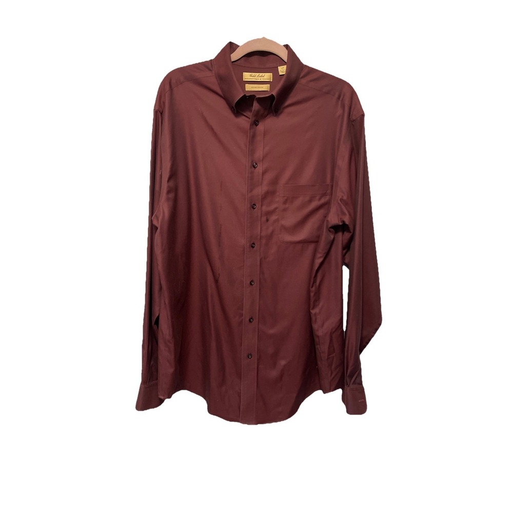 Good Label Roundtree & Yorke  Non Iron Men's Dress Shirt Maroon Size LT